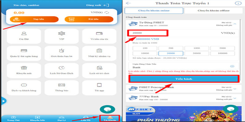 Nạp Tiền F8BET 6 Điền thông tin đầy đủ và chính xác theo từng ô dữ liệu do nhà cái yêu cầu